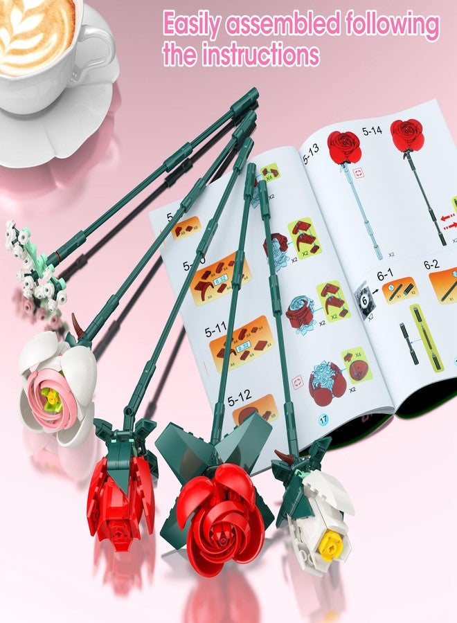 Ancesfun Roses Building Set with Vase, Flower Bouquet Building Kit for Home Office Decor - Flower Botanical Collection Toys Gift for Kids Girls and Adults Women on Valentine’s Day, Mother's Day - 841PCS - Image 5